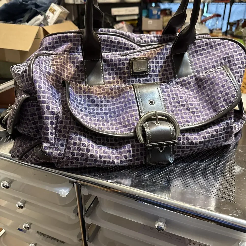 Nine & Company Nine West Purple Checkerboard duffle bag with 3 exterior pockets